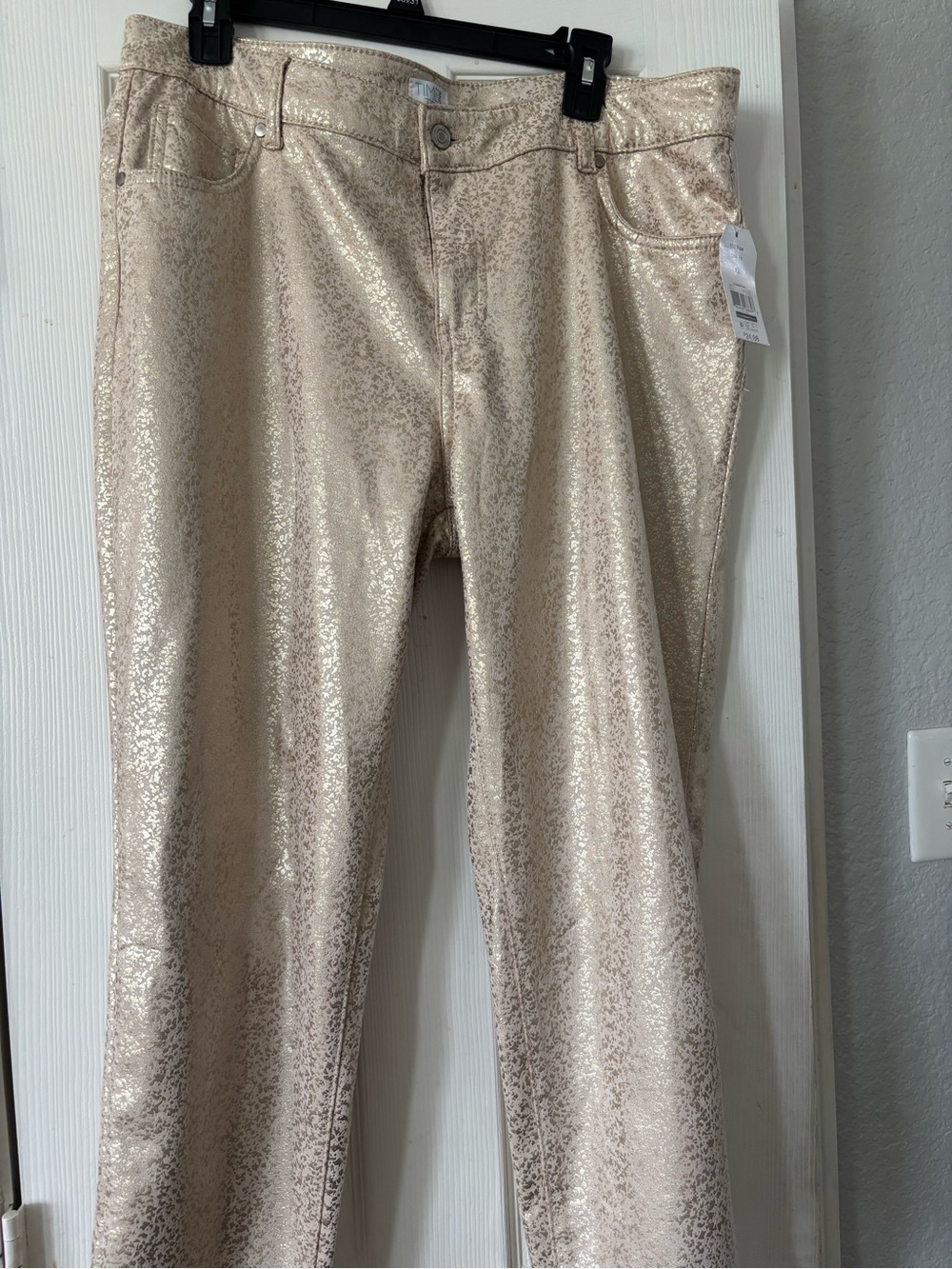 Time and Tru Metallic Champagne High-Rise Pants - Picture 3 of 3